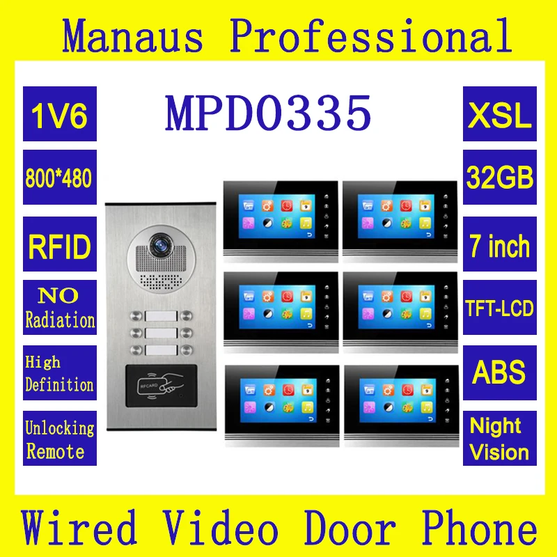 Newest Multi Apartments Building Intercom System Video Door Phone with 6 buttons Support RFID Card Unlock with 6 Monitors D0335 Newest Multi Apartments Building Intercom System Video Door Phone with 6 buttons Support RFID Card Unlock with 6 Monitors D0335
