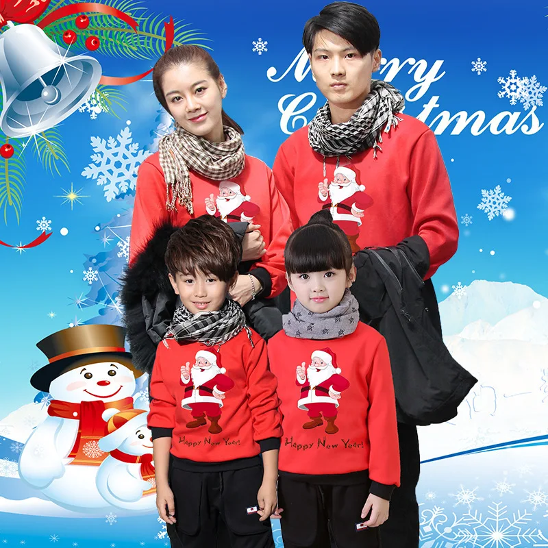 

2017WinterNew RoundNeck CottonLong-Sleeved Cartoon Printed Velvet Warmth AndThickening Christmas ParentageClothes (Hoodie+Pants)