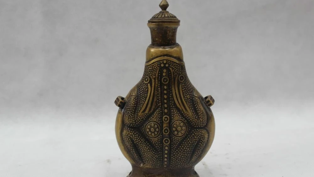 

8"Chinese Folk Pure Bronze Lucky Money Money drawing Spittor water jug kettle