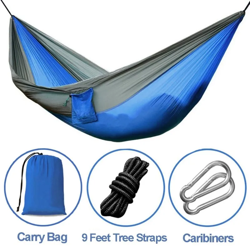 

Shopify Hot Sale Outdoor Double Hammock Portable Nylon Parachute Hammock Camping Hiking Hanging Sleeping Bed Travel Hammock