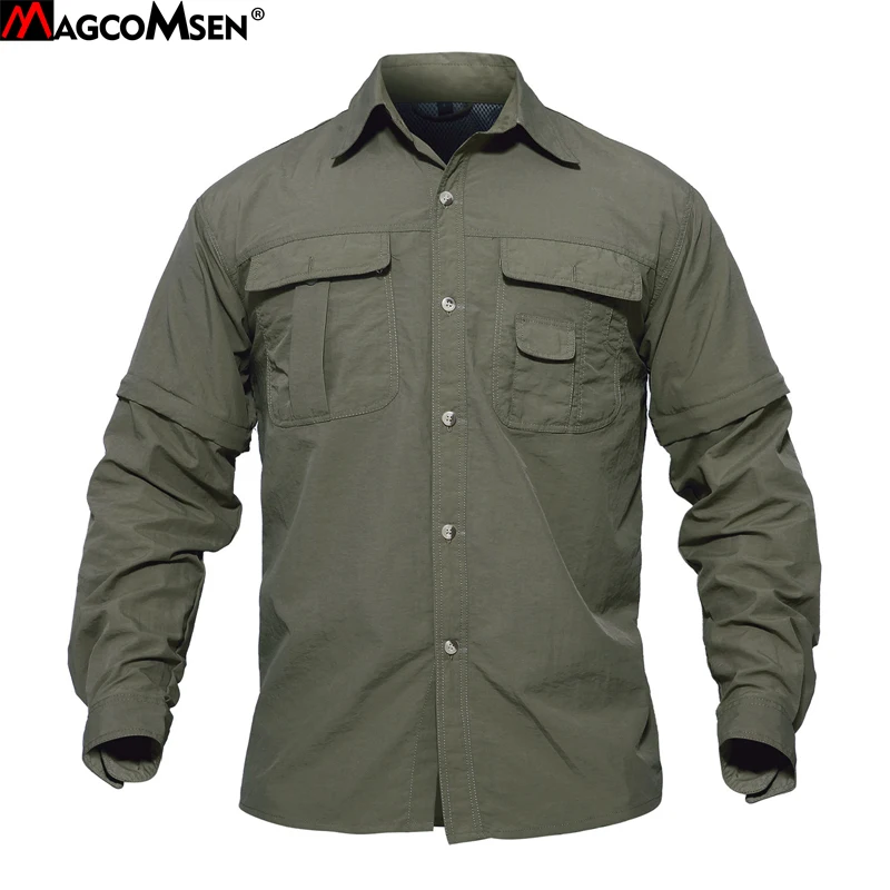 

MAGCOMSEN Men Shirt Summer Quick Drying Sleeves Detachable Shirts Military Army Tactical Shirts Breathable Workout Wear SMMD-01