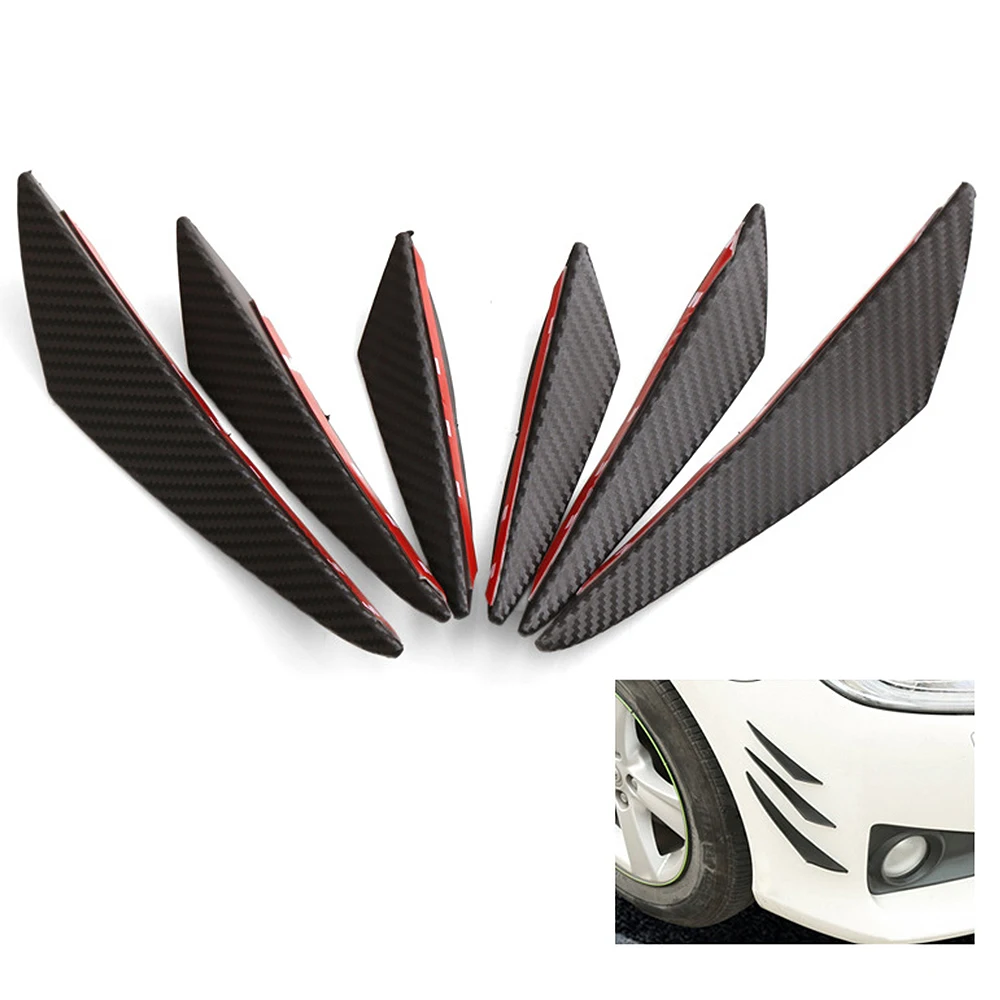 6 pcs Black Carbon Fiber Fin Rubber Front Bumper Lip Splitter Spoiler car Sticker Car Styling