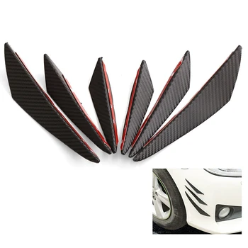 

6 pcs/set Black Carbon Fiber Fin Rubber Front Bumper Lip Splitter Spoiler car Sticker Car Styling Accessories Universal