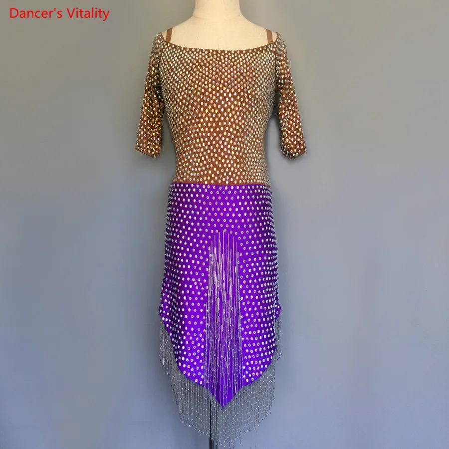 

2019 New Latin Dance Dress Custom Luxury Diamond Women Girls Latin Ballroom Waltz Rumba Samba Dance Stage Performance Costumes