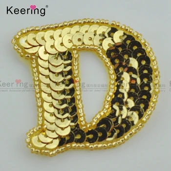 

Gold Sequin Beaded Letter D Patches For Clothing WRAB-021