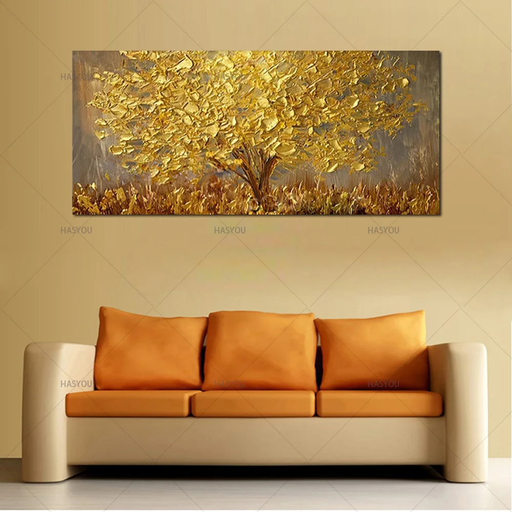 Günstig Handgemalte Messer Gold Baum Ölgemälde Auf Leinwand Große Palette 3D Gemälde Für Wohnzimmer Moderne Abstrakte Wand Kunst bilder