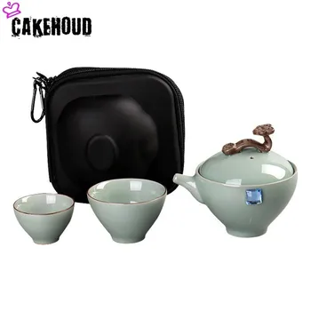 

CAKEHOUD Portable Travel Tea Set Vintage China / Japanese Style Ceramic Hand Kung Fu Tea Set Includes 1 Teapot 2 Teacups 1 Bag