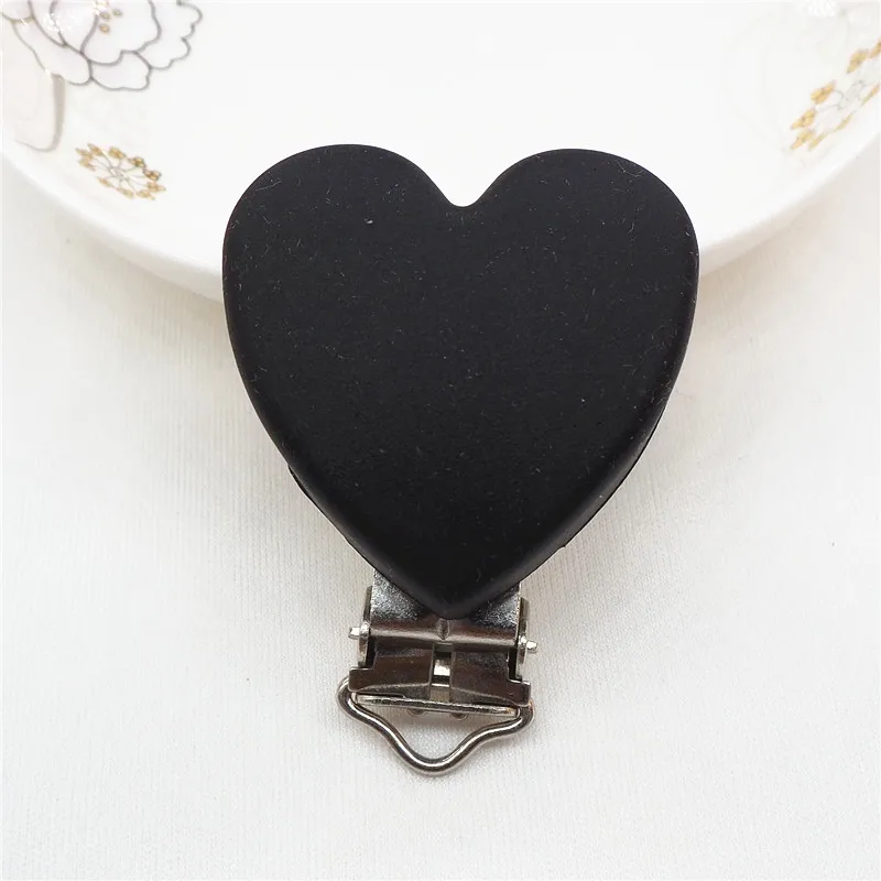 Chenkai 20 шт без БФА, силиконовый зажим для сердца DIY детское кольцо для соски цепочка для прорезывателя Держатель Зажимы пустышка для младенца игрушка аксессуар - Цвет: black