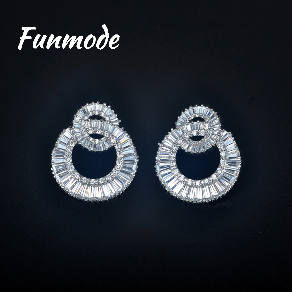 

Funmode New Round Shape and Cubic Zircon Stud Earrings for Women Cubic Zircoina Earring New Arrival Jewelry Women Bijoute F018E