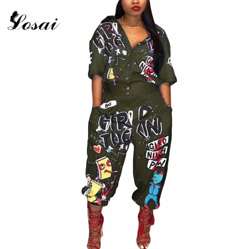 

New Casual Fashion Women Jumpsuit 2019 Temperament Design Long Jumpsuits Half Sleeve Loose Fancy High Street Romper Bodysuit