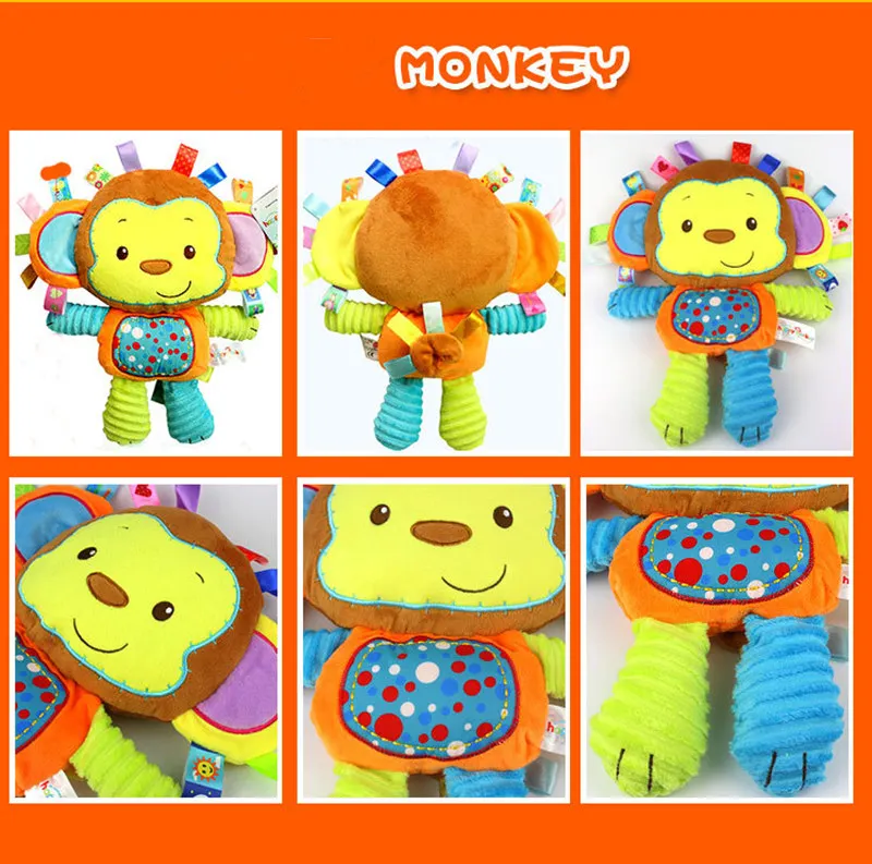 Happy monkey Детские 35 см Плюшевые погремушки игрушки колокольчики животных звук плюшевые детские игрушки Newbron подарок животное слон Обезьяна Лев Кукла