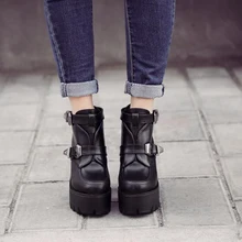 black heels ladies platform shoes woman spring autumn punk boots chunky high heels pumps women ankle boots punk shoes X356
