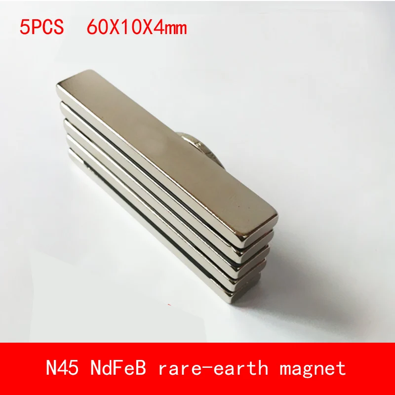 5 шт. 60*10*4 мм N45 strtip сильный NdFeB редкоземельный постоянный магнит покрытие никеля