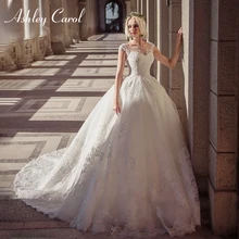 Ashley Carol Illusion Scoop Princess Tulle Wedding Dress Sexy Off the Shoulder Bride Dress Appliques Vintage Wedding Gowns