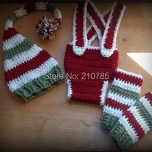 Полоса стиль шлема младенца вязания крючком и крышка пеленки и Гетры для девочек ручной работы ребенок из трех частей новорожденных Фотография Опоры