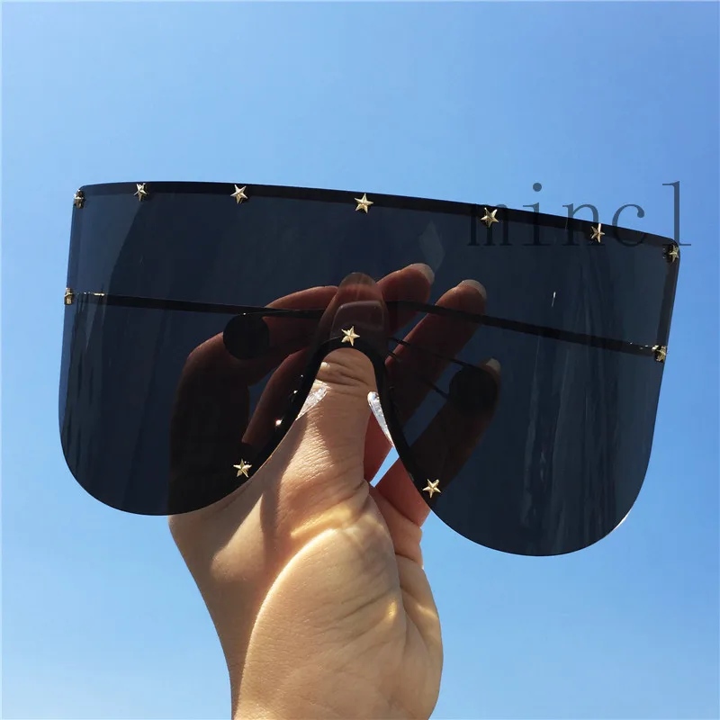 

NEW Vintage Shield Visor Mask Sunglasses Women Men 2019 Oversized Windproof Glasses One Peice Big Frame Goggles Sun Glasses NX