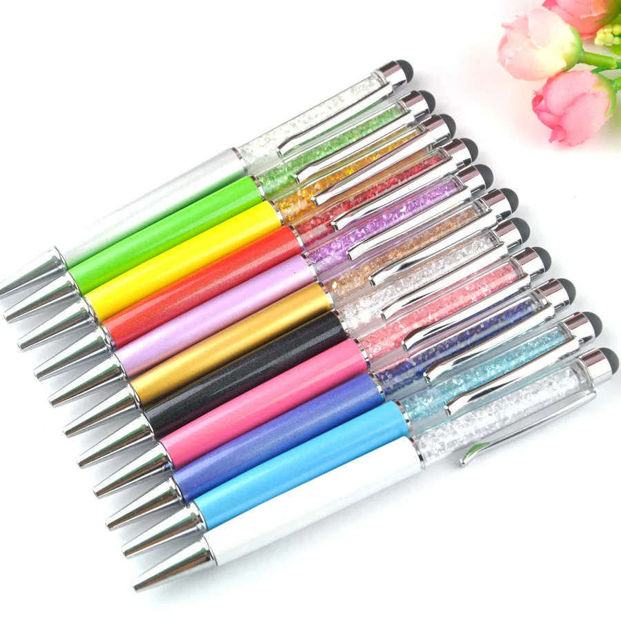 

10pcs/lot Luxury Fashion Diamond Crystal Stylus Touch Screen Pen For iPhone 9 8 ipad Tablet Laptops Universal With ballpoint pen
