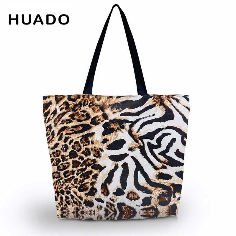 

Fashion printing foldable Leopard shopping bag Tote Folding pouch handbags