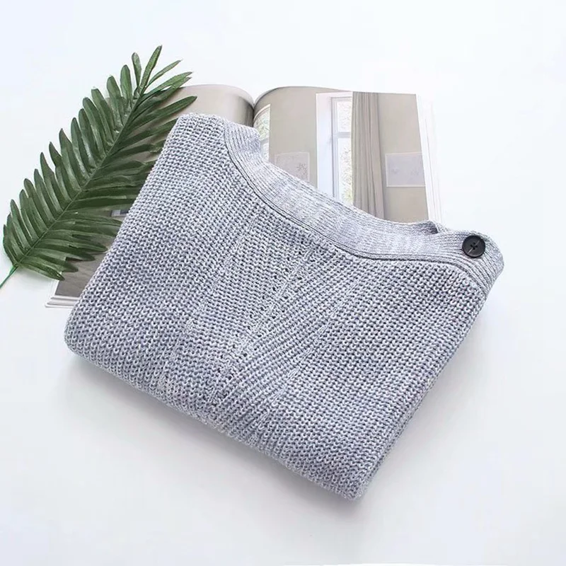 Slash Neck Sweaters Autumn Style Women Plus Size 5XL Buttons Long Sleeve Sweater Knitted Pullovers KKFY2469