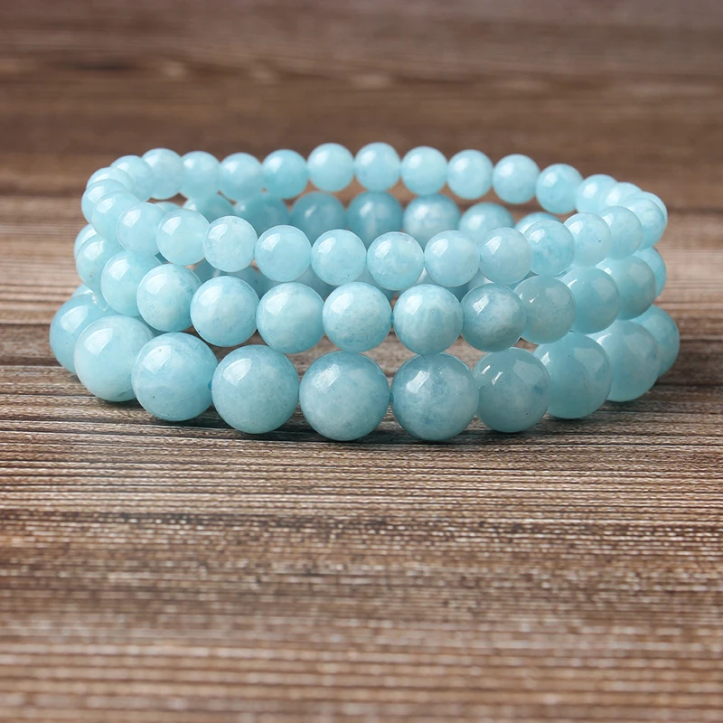 

LanLi fashion jewelry 6/8mm sky blue Aquamarines stone loose beads Bracelet Charms Yoga Women meditation amulet