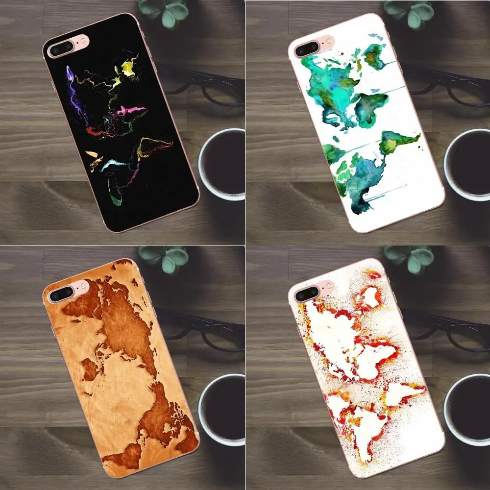 

Bixedx TPU Coque For Apple iPhone 4 4S 5 5C SE 6 6S 7 8 Plus X Galaxy A3 A5 J1 J2 J3 J5 J7 2017 World Map On Wood