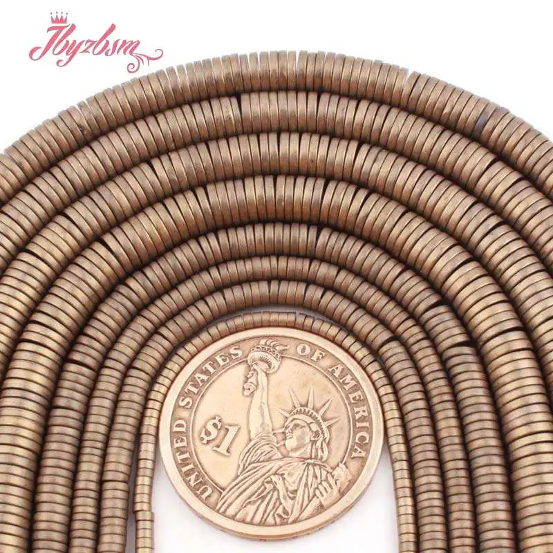 

1x2,1x3,1x4,1x6mm Light Gold Frost Heishi Hematite Natural Stone Spacer Beads For DIY Bracelet Jewelry Making 15"Free Shipping