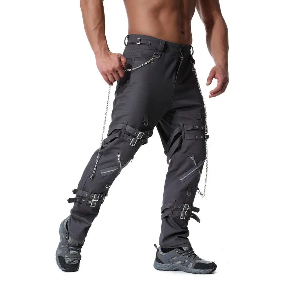 Мужские модные брюки-карго в стиле хип-хоп, панк-рок, хип-хоп, индивидуальная уличная одежда на молнии, мужские повседневные винтажные свободные брюки, тренировочные штаны цвета хаки - Цвет: Темно-серый