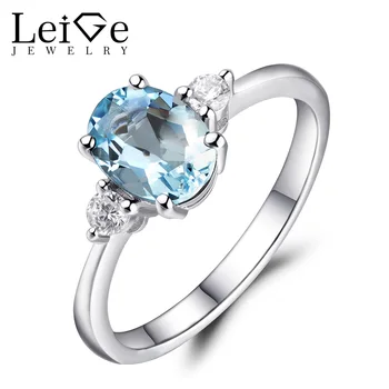 

Leige Jewelry March Birthstone Oval Cut Gemstone Rings Natural Aquamarine Engagement Ring Sterling Silver 925 for Women