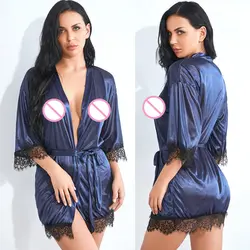 Сексуальное женское белье новинка Женская атласная сексуальная Шелковая пижама-халат удобный халат с поясом Lenceria Mujer 2019 Новинка