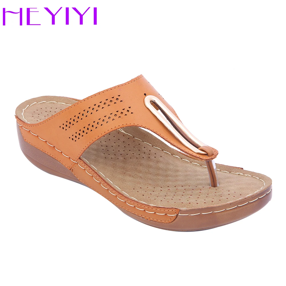 

HEYIYI Women Shoes Casual Slippers Wedges Platform Shoes Flip Flop Cork Sole Gladiator 2018 Summer Comfortable Flat Slide