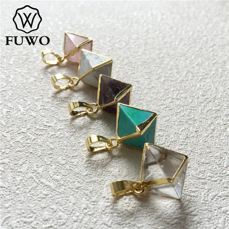 FUWO Wholesale Small Size Pyramid Pendant With Golden Plated Edge Accessories For Women Jewelry Making 5Pcs/Lot PD208