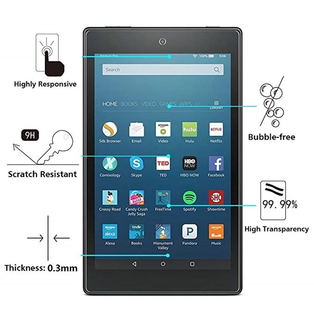 

For Amazon Kindle Fire HD 8 2017 Real 2.5D 0.3mm Tempered Glass Film Screen Protector Anti-UV dust-proof Scratchproof