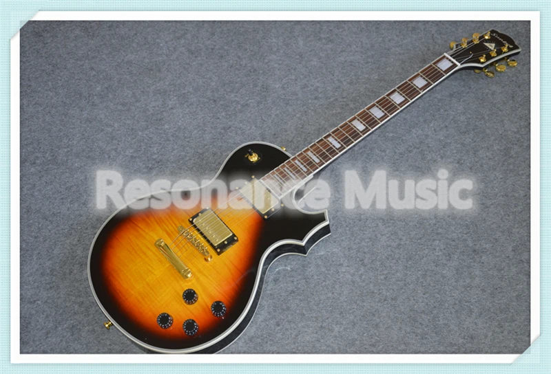 

High Quality Vintage Sunburst Tiger Grain Finish Suneye LP Custom Style Electric Guitar With Gold Hardware In Stock