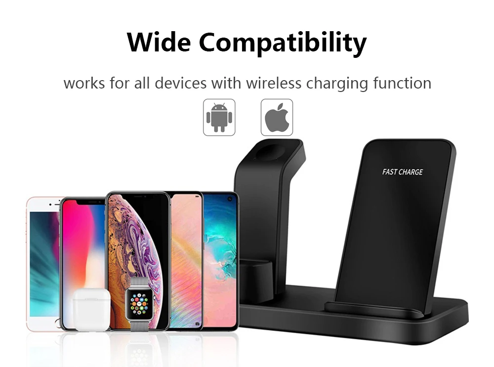 Беспроводное зарядное устройство для iPhone XS Max XR 8 Plus 3 в 1 10 Вт Qi Быстрая зарядка Телефон Holer для AirPods 1 2 для Apple Watch 4 3 2