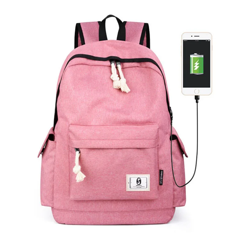 

Simple brand USB charging backpack casual double shoulder bags schoolbag for college teenage girls large capacity laptop daypack