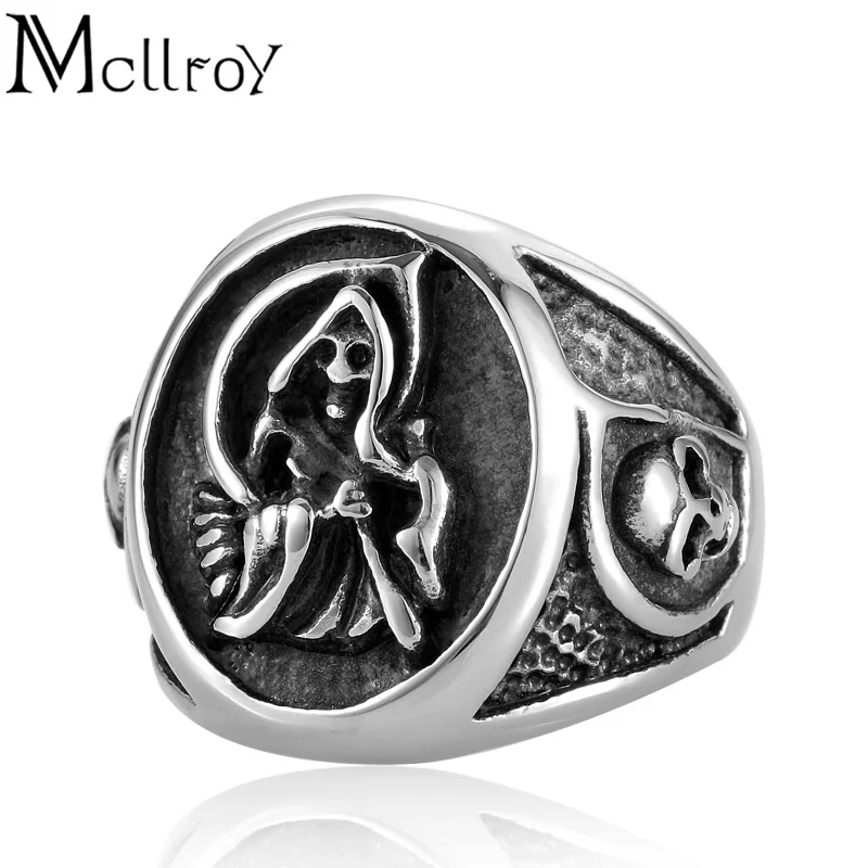 Mcllroy Skull rings Punk mysterious Caesar skeleton Ancient silver Hiphop Stainless steel Titanium Wedding bands Anillos mujer | Украшения