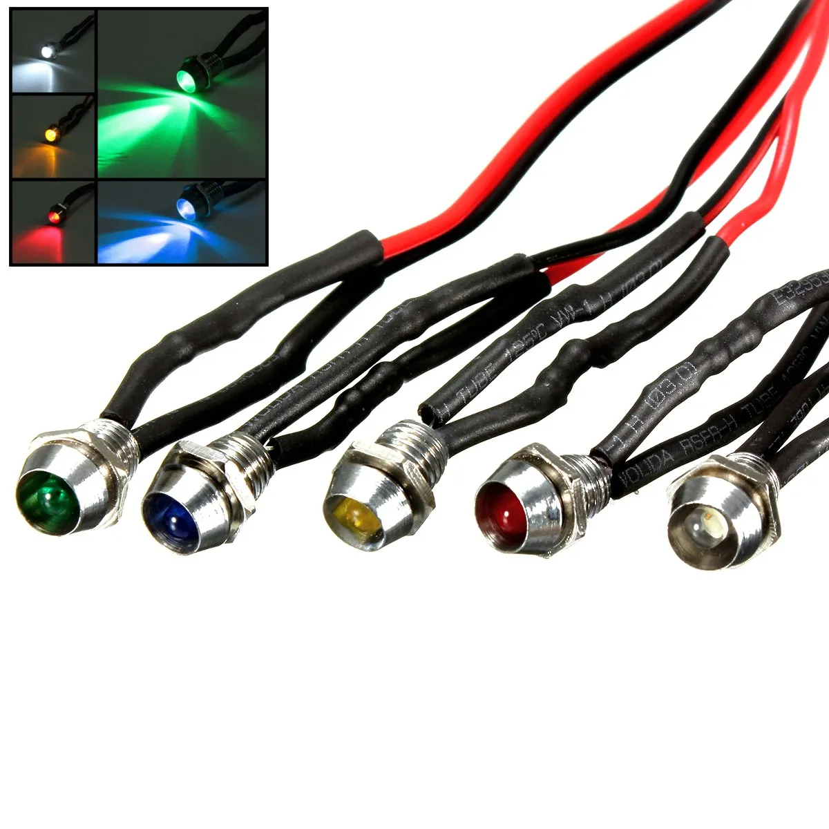 Baoblaze 2pieces 6mm LED Metal Indicator Dash Bulbs Light Lamp 6V with Wire Car Truck Boat 