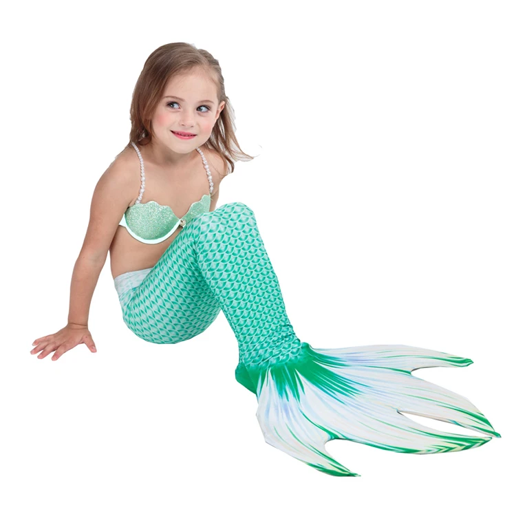 Детский купальник Ариэль для девочек, 3 предмета, хвост русалки для купания, Monofin Fin, костюмы для детей, хвост русалки платье-бикини