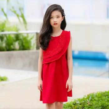

2019 Korean style girls ruffles dress fashion summer cotton girls vest dresses 4-9t A772