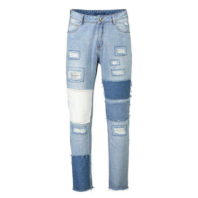 

Fashion Men's Long Jeans Stitching Wide-leg Denim Pants Male Worn Out Loose Jeans New