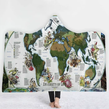 

New Blanket keep Warm soft comfortable new blanket with hat World map Cartoon style European and American style blanket