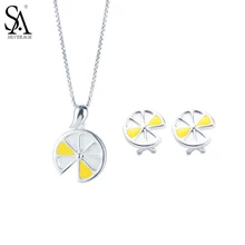 SILVERAGE 925 Sterling Silver Jewelry Sets for Women Pendant Necklaces Stud Earrings Fine Jewelry Yellow Lemon 2017 New Arrival