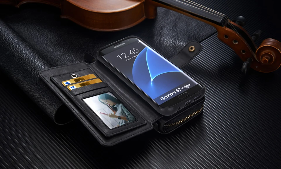 Кошелек для samsung Galaxy S4 5 6 7 edge чехол 2 в 1 слот для карт чехол-подставка для Note 4 5 откидной кожаный чехол кошелек на молнии сумка для телефона
