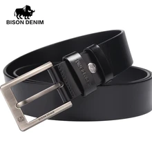 BISON DENIM Braun balck Gürtel männer Prom kleid zubehör Cowboy Echtes Leder Gürtel kupfer Dornschließe herren gürtel N71015