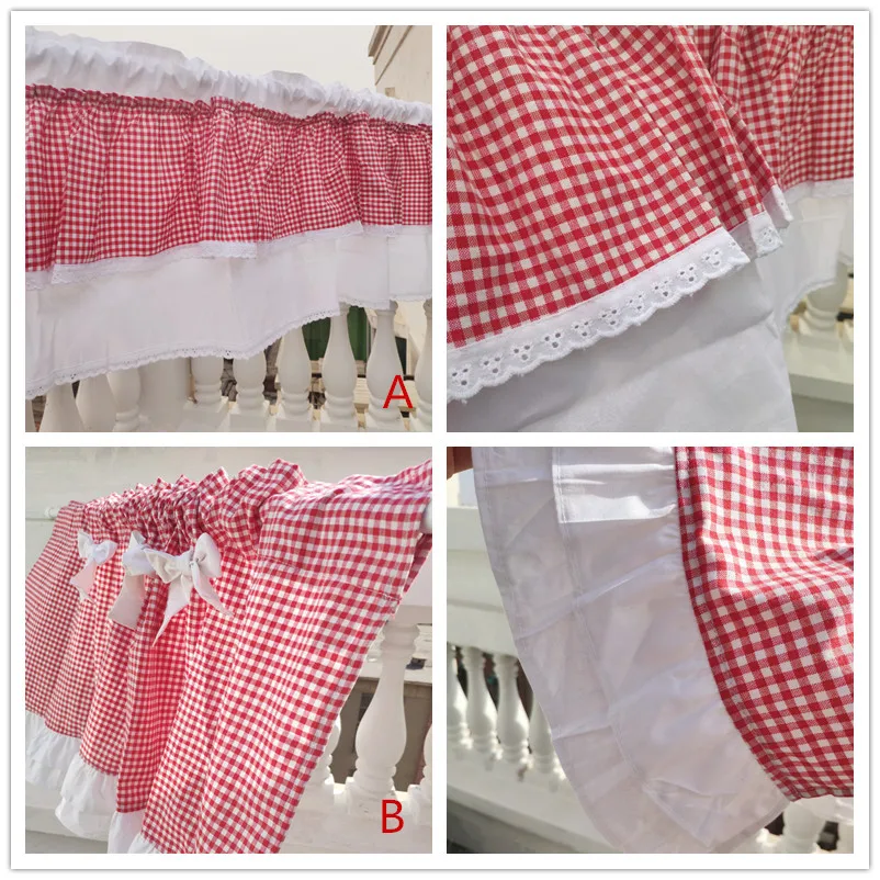 

JUYANG. New red plaid pattern Cabinet Short curtain. Cotton double-layer fabric curtains. Decorative half curtain. Door curtain.