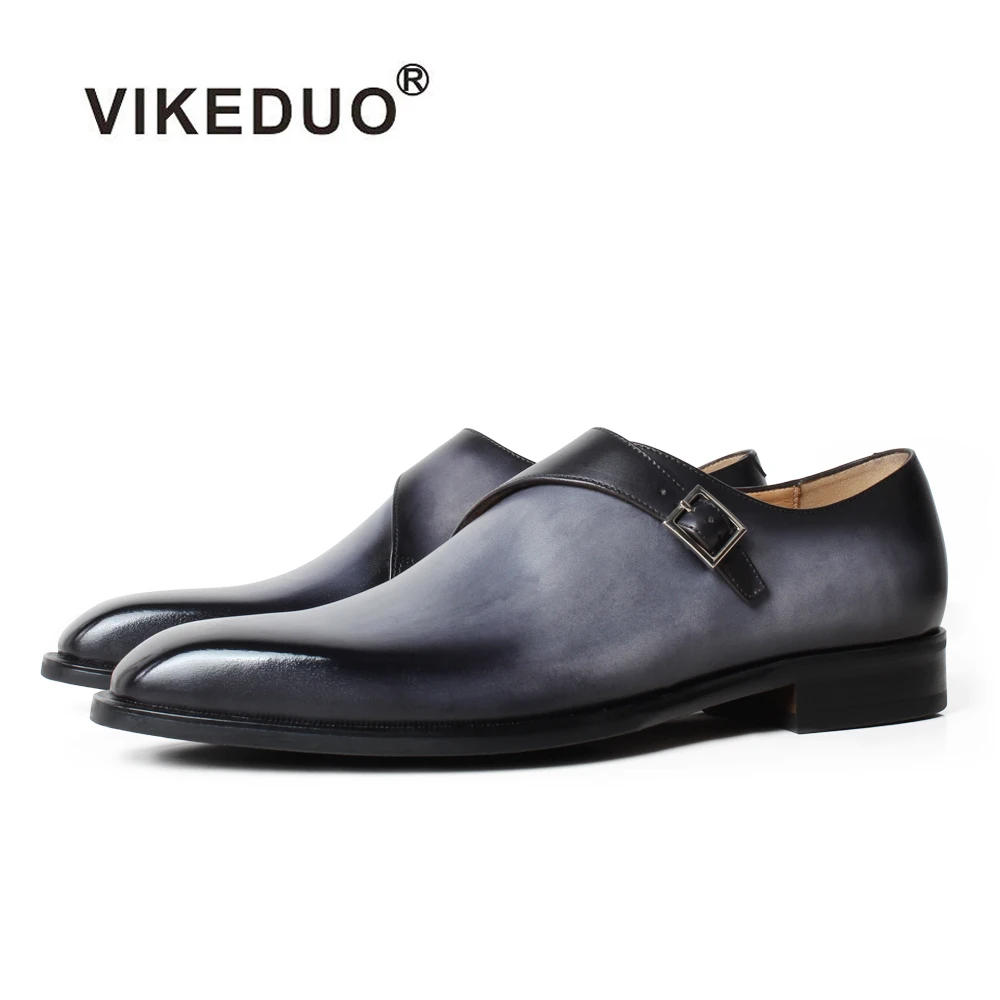 VIKEDUO Buckle Monk Strap Shoes For Men Genuine Leather Patina Dress Handmade Wedding Office Formal Suits Footwear Zapatos | Обувь
