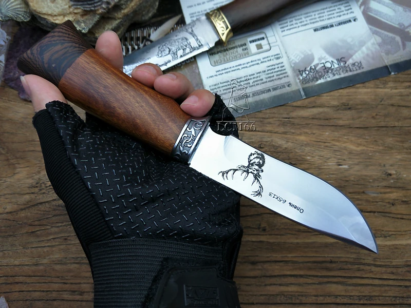 LCM66 Hunting knife retro Tactical Small Fixed Knives,Copper head+solid wood handle Survival Knife,Camping Rescue Portable knife