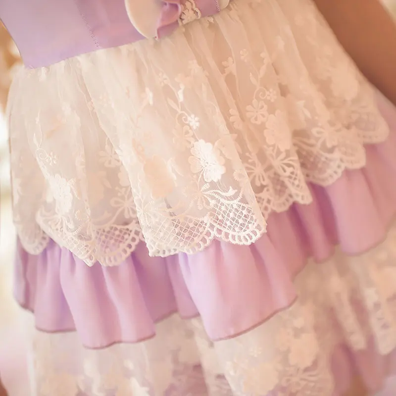 Милое платье принцессы в стиле Лолиты; яркое платье в японском стиле; милое кружевное шифоновое платье принцессы в виде листьев лотоса; C15AB5778