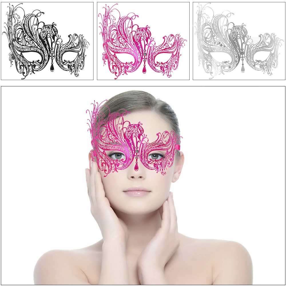 2018 FESTNIGHT Luxury Cosplay Mask Rose/Sliver/Black Metal Mask with