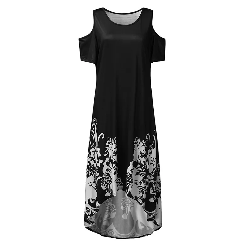 2019 New Summer Women Casual Plus Size Print Dress O-Neck Print Off-Shoulder Short Sleeve Waist Dress #E11 (10)